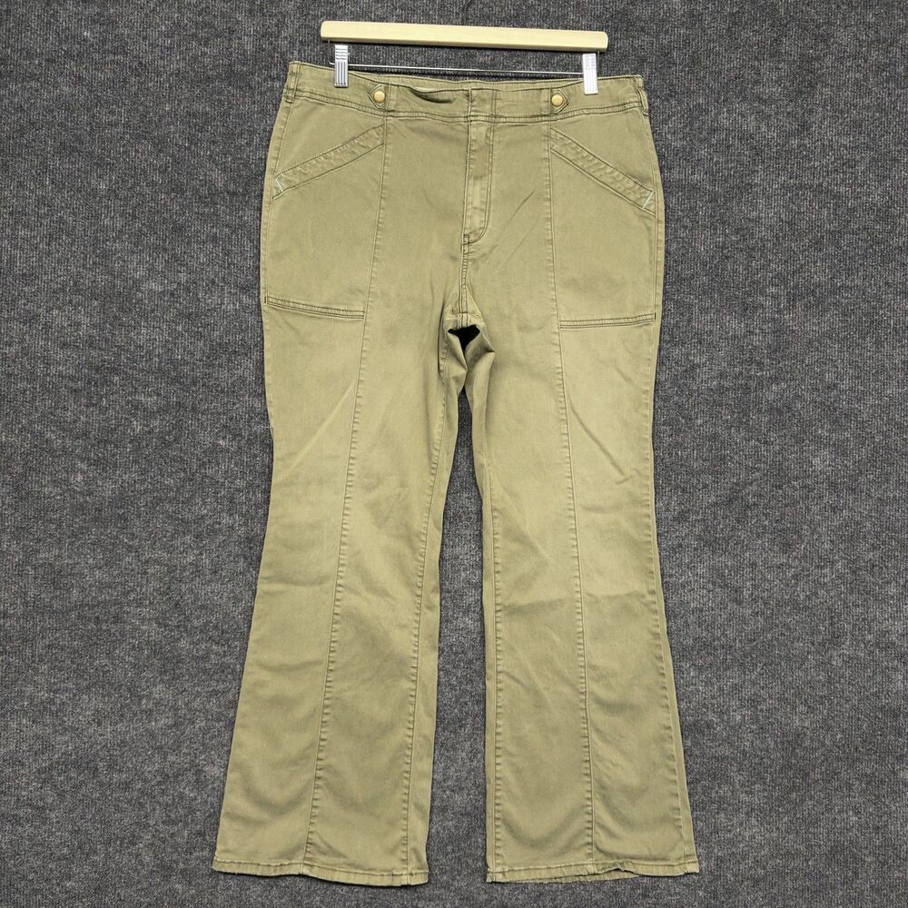 Woman’s Anthropologie Pilcro Olive Demilune Boot Utility Flare Pants Size 32 Y2K